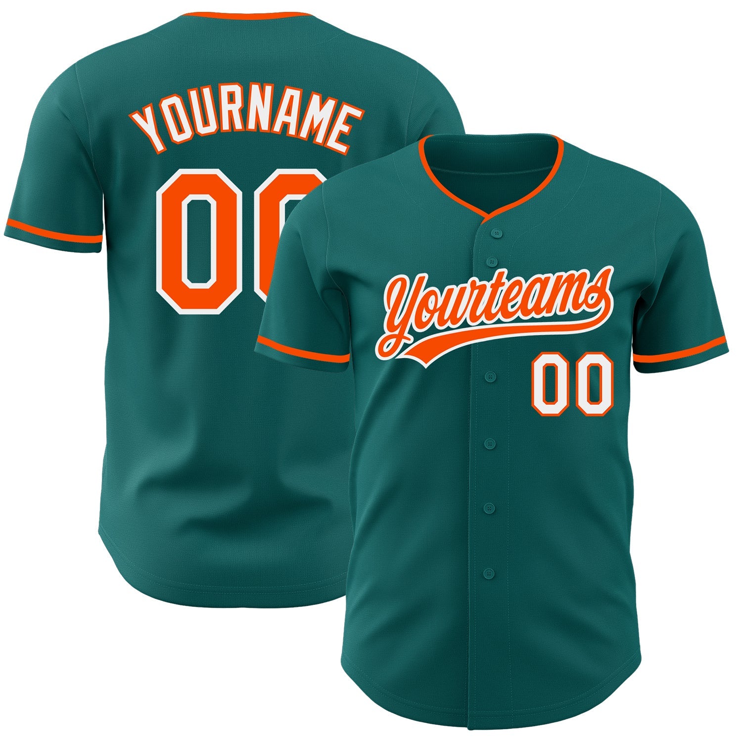 Custom Teal Orange-White Authentic Baseball Jersey - Main View