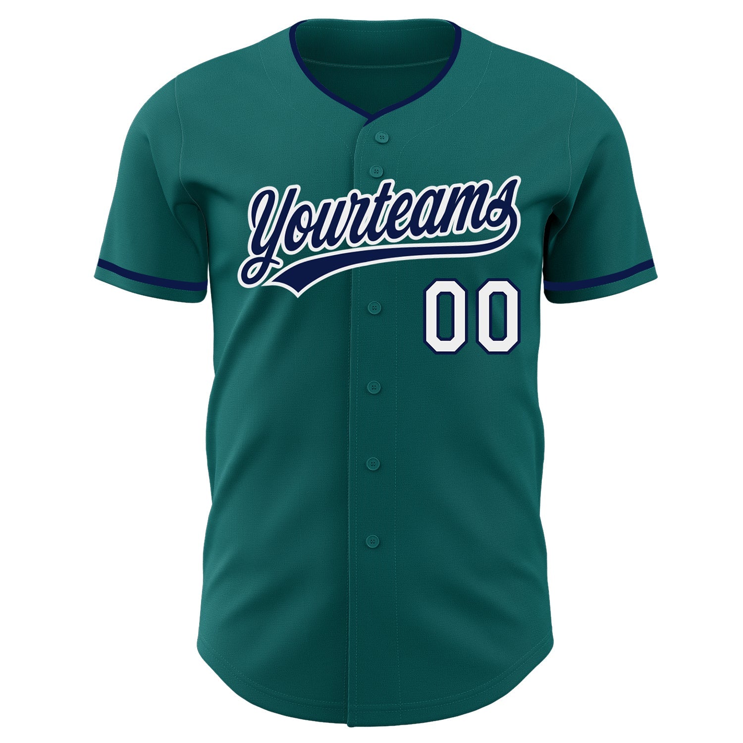 Custom Teal Navy-White Authentic Baseball Jersey view 2