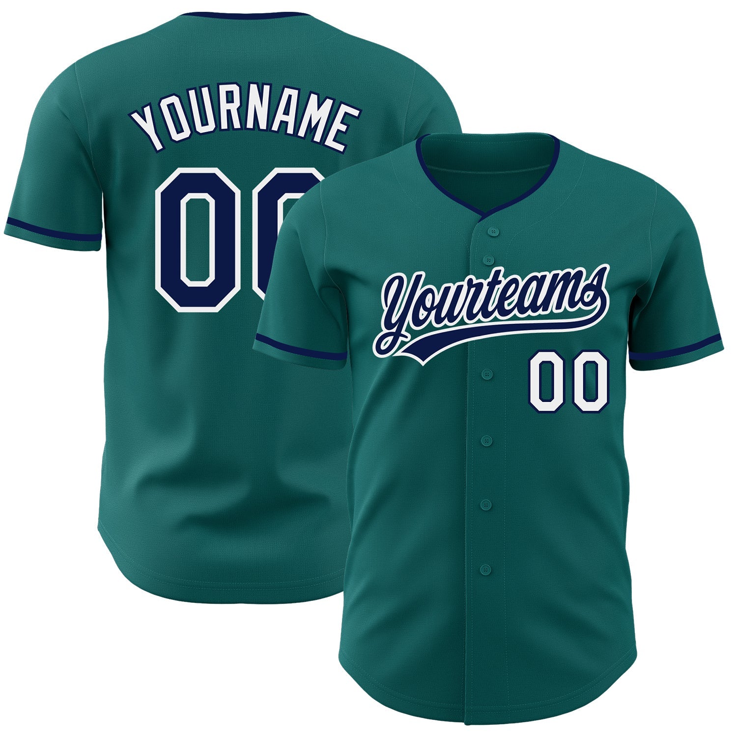 Custom Teal Navy-White Authentic Baseball Jersey - Main View