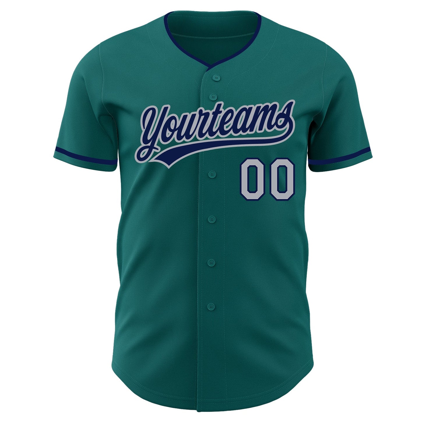 Custom Teal Navy-Gray Authentic Baseball Jersey view 2