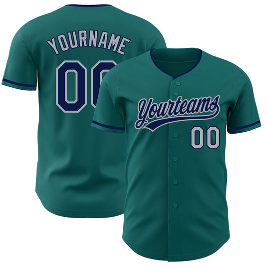 Custom Teal Navy-Gray Authentic Baseball Jersey - Main View