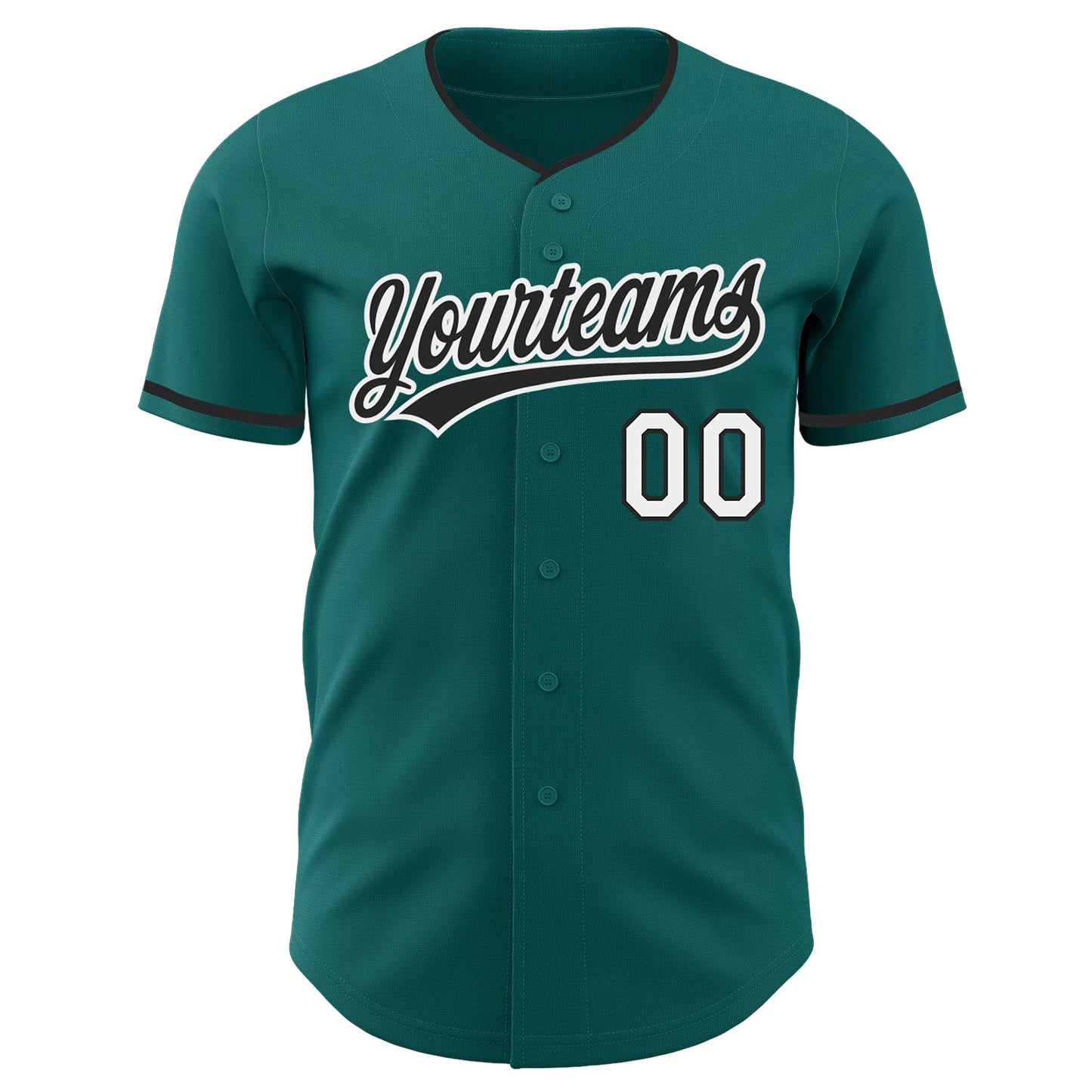 Custom Teal Black-White Authentic Baseball Jersey view 2