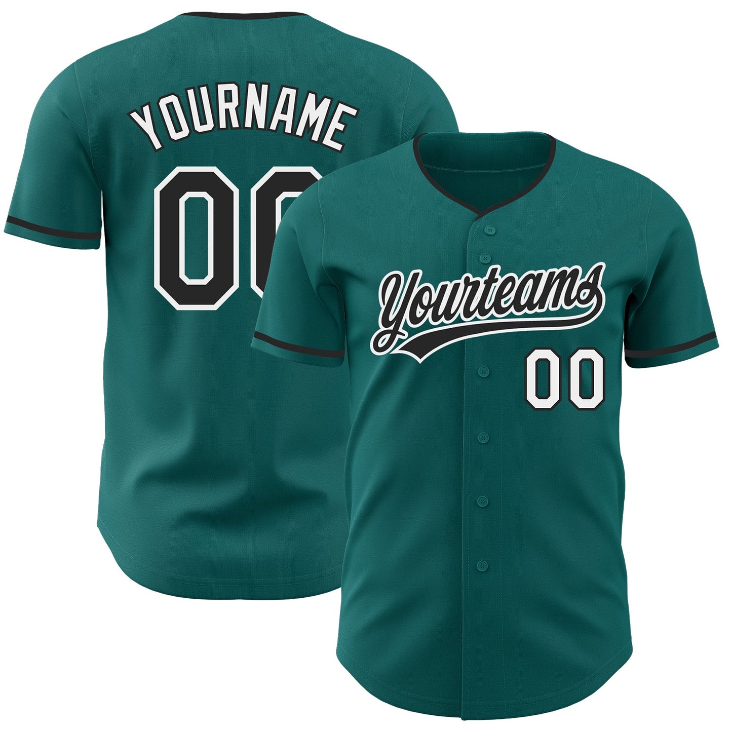 Custom Teal Black-White Authentic Baseball Jersey - Main View