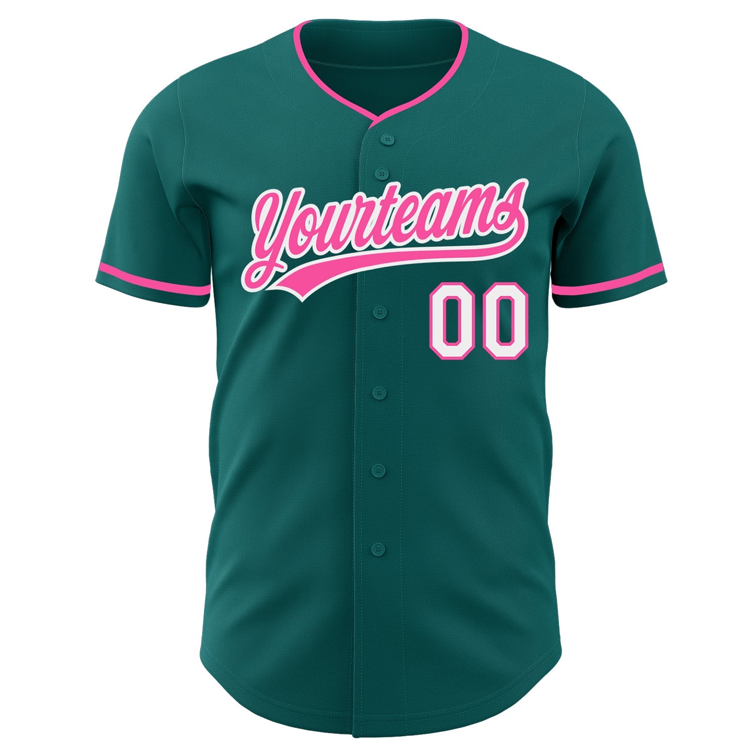 Custom Teal Pink-White Authentic Baseball Jersey view 2
