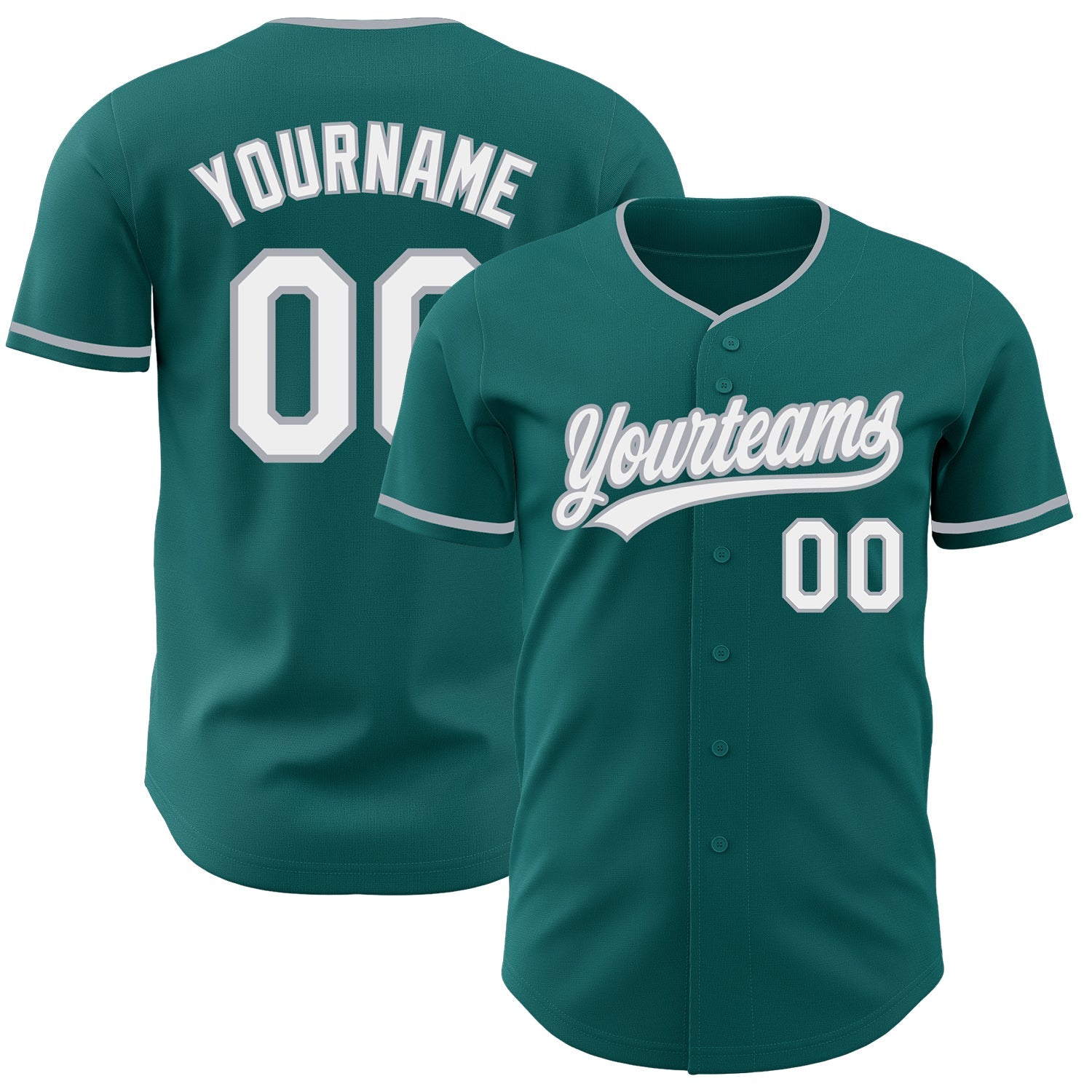 Custom Teal White-Gray Authentic Baseball Jersey - Main View