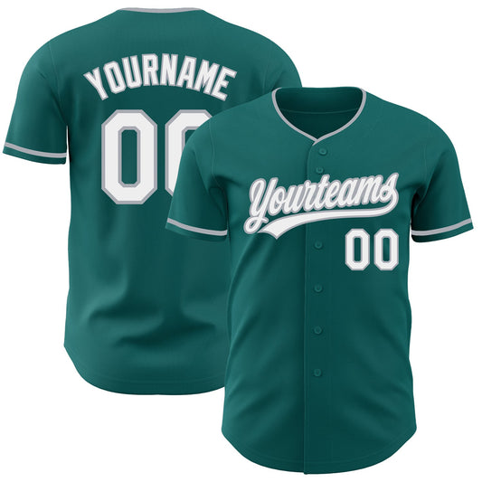Custom Teal White-Gray Authentic Baseball Jersey - Main View