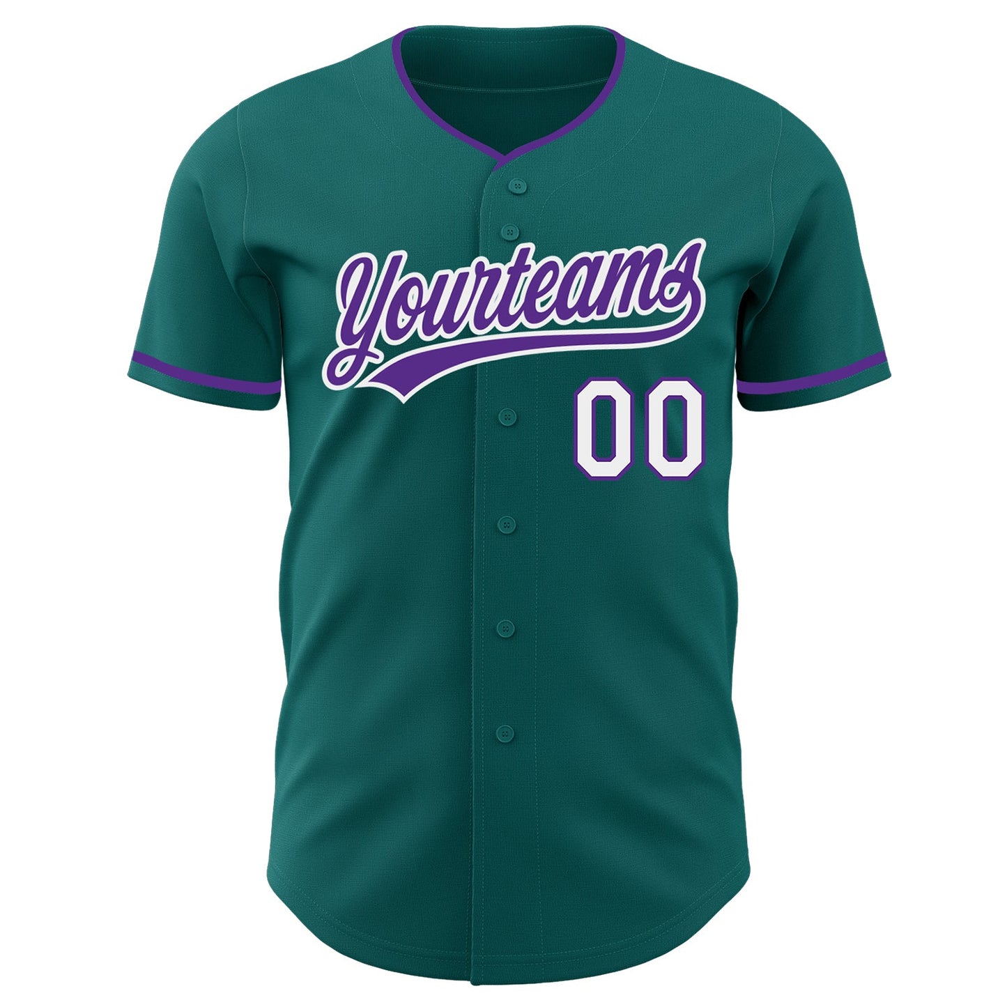 Custom Teal Purple-White Authentic Baseball Jersey view 2