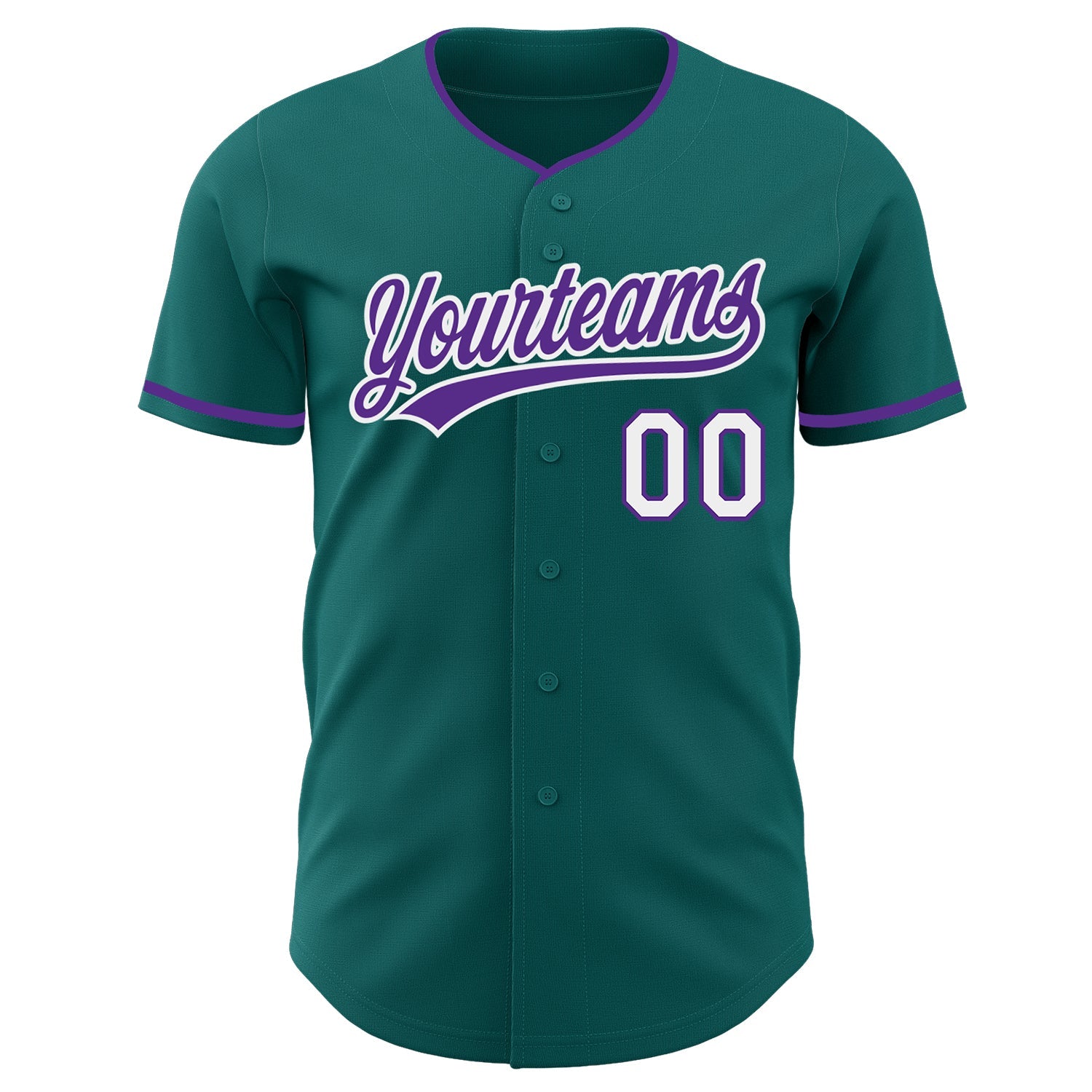 Custom Teal Purple-White Authentic Baseball Jersey view 2