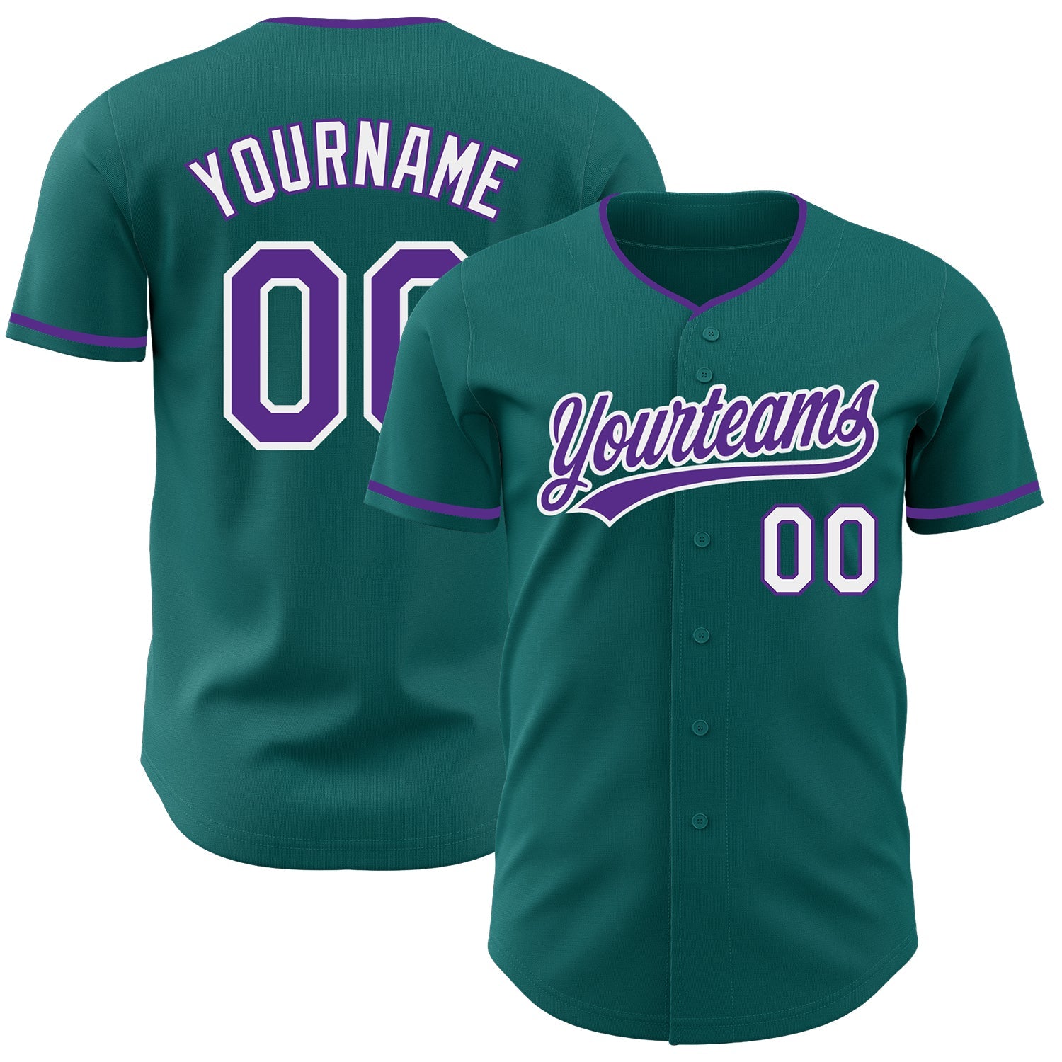 Custom Teal Purple-White Authentic Baseball Jersey - Main View