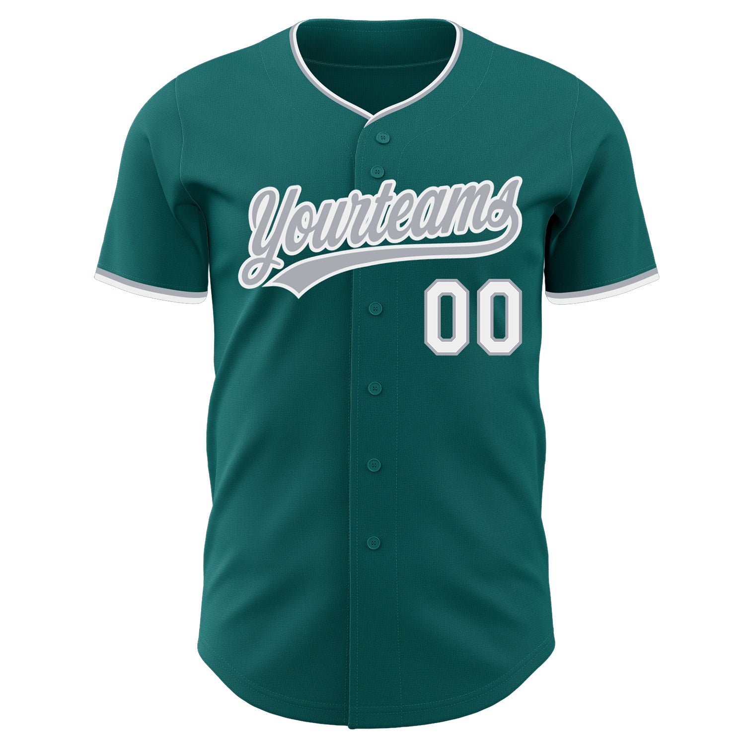 Custom Teal Gray-White Authentic Baseball Jersey view 2