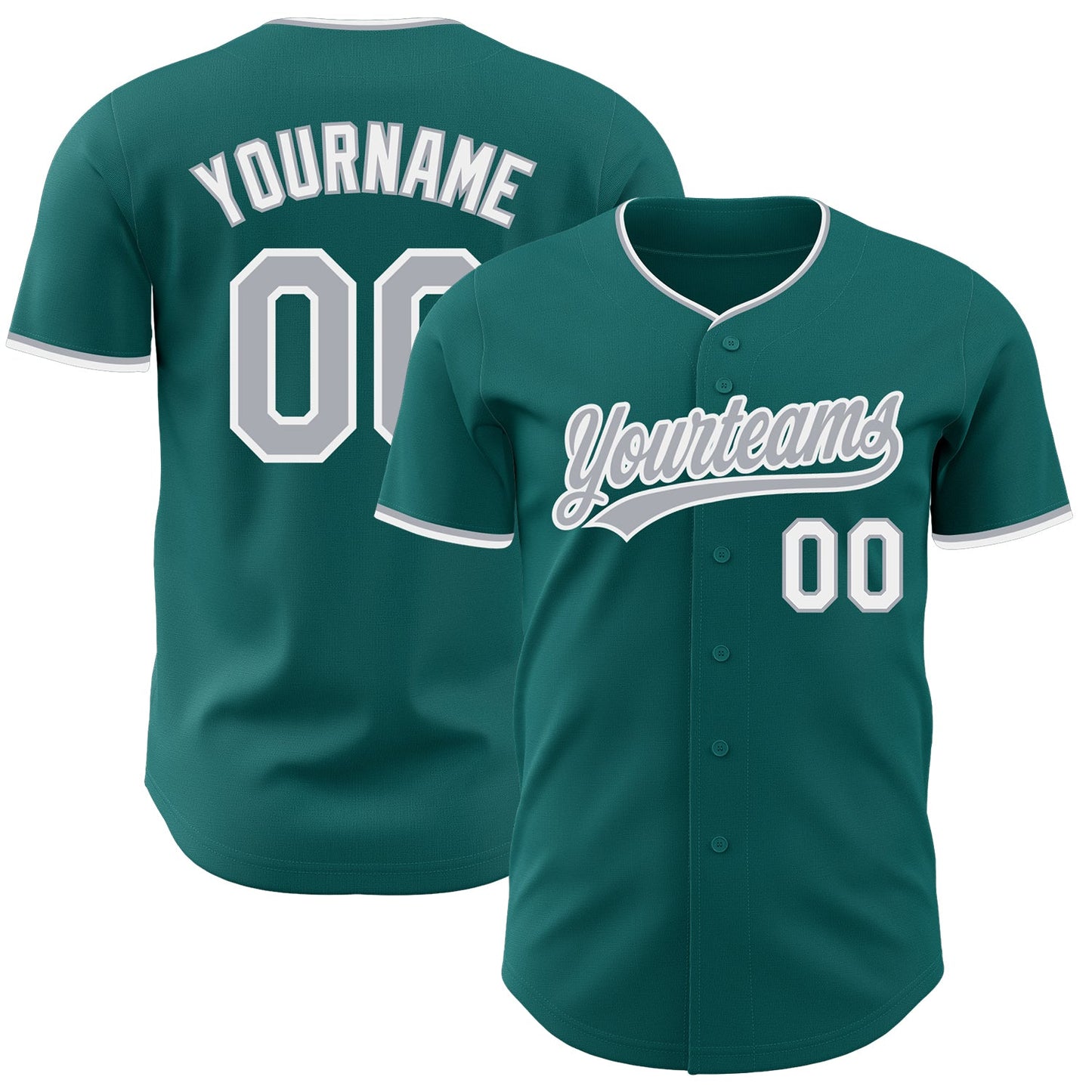 Custom Teal Gray-White Authentic Baseball Jersey - Main View