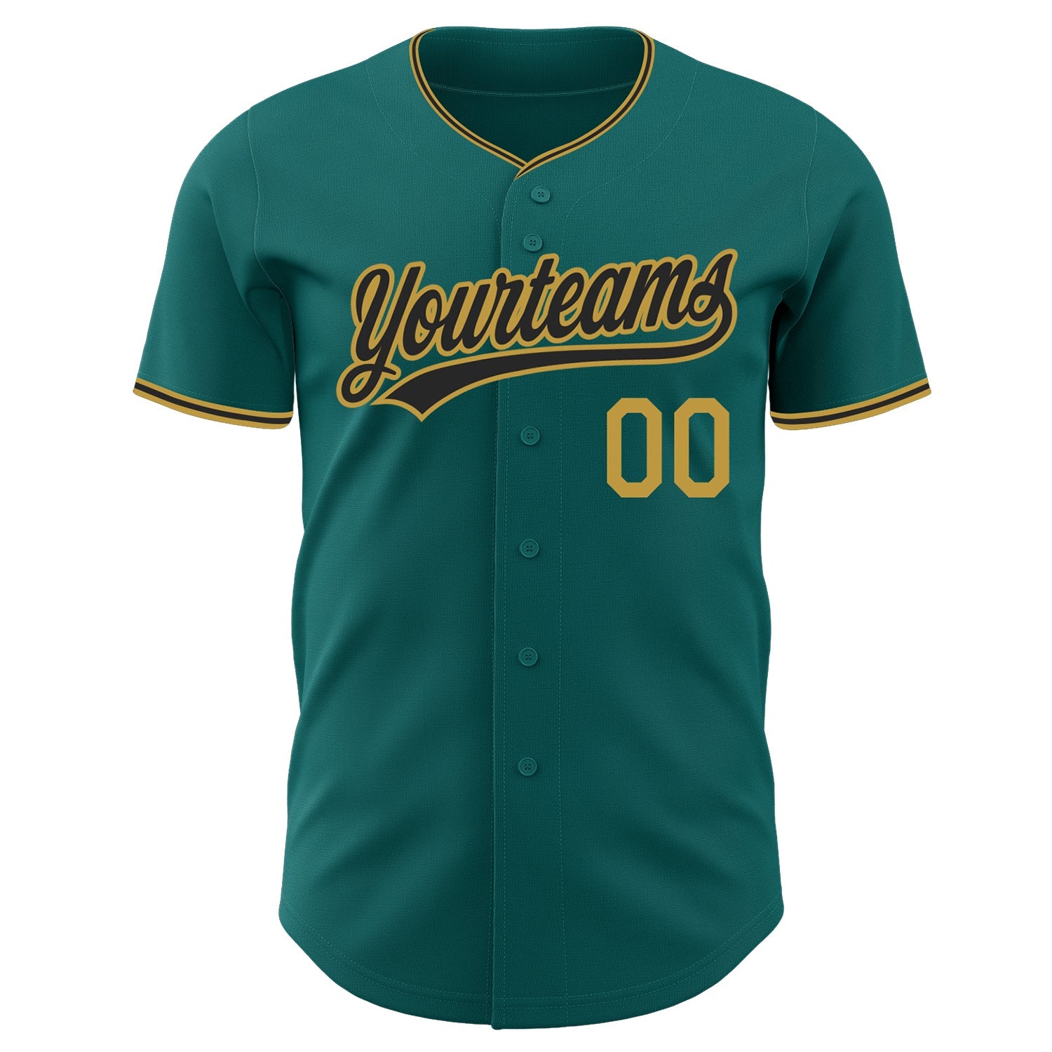 Custom Teal Black-Old Gold Authentic Baseball Jersey view 2