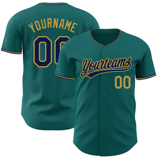 Custom Teal Navy-Old Gold Authentic Baseball Jersey - Main View