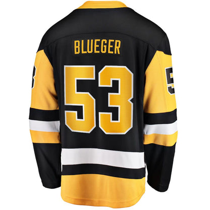 P.Penguins #53 Teddy Blueger Fanatics Branded Home Breakaway Player Jersey Black Stitched American Hockey Jerseys - Main View