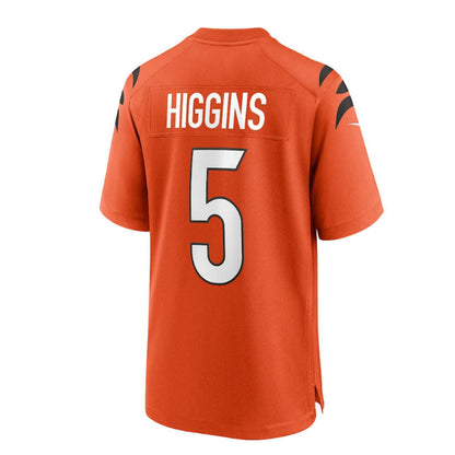 C.Bengals #5 Tee Higgins Alternate Game Player Jersey - Orange Stitched American Football Jerseys - Main View