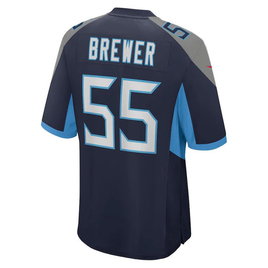 T.Titans #55 Aaron Brewer Navy Game Player Jersey Stitched American Football Jerseys - Main View
