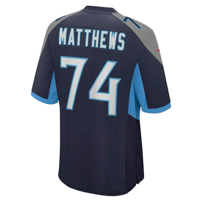 T.Titans #74 Bruce Matthews Navy Retired Player Jersey Stitched American Football Jerseys - Main View