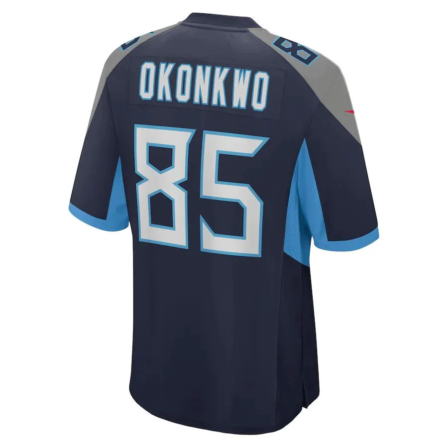 T.Titans #85 Chigoziem Okonkwo Navy Game Player Jersey Stitched American Football Jerseys - Main View