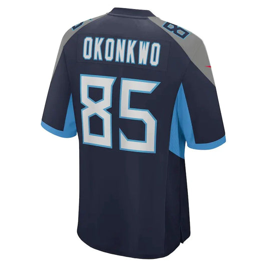 T.Titans #85 Chigoziem Okonkwo Navy Game Player Jersey Stitched American Football Jerseys - Main View