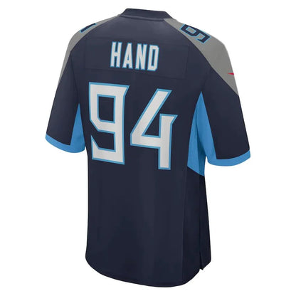 T.Titans #94 Da'Shawn Hand Navy Game Player Jersey Stitched American Football Jerseys - Main View