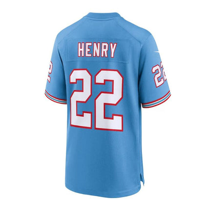 T.Titans #22 Derrick Henry Light Blue Oilers Throwback Alternate Game Player Jersey Stitched American Football Jerseys - Main View