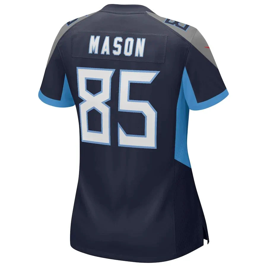 T.Titans #85 Derrick Mason Navy Game Retired Player Jersey Stitched American Football Jerseys - Main View