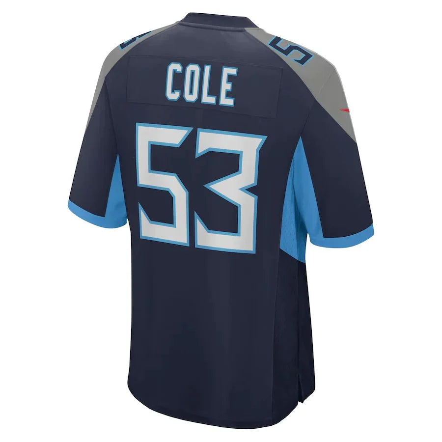 T.Titans #53 Dylan Cole Navy Game Player Jersey Stitched American Football Jerseys - Main View