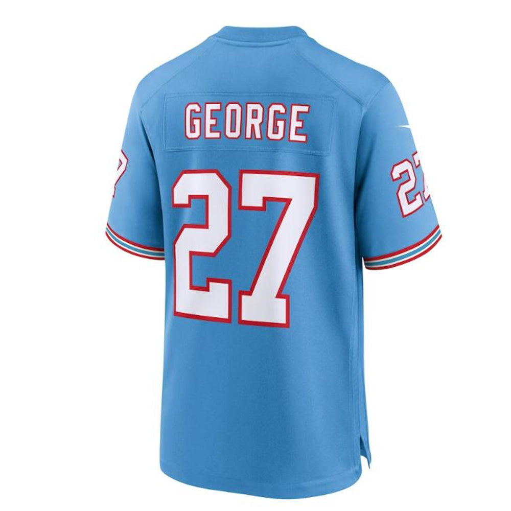T.Titans #27 Eddie George Light Blue Oilers Throwback Retired Player Game Jersey Stitched American Football Jerseys - Main View