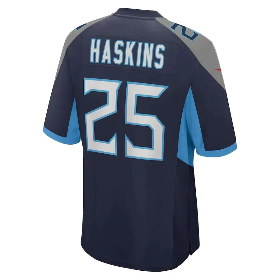 T.Titans #25 Hassan Haskins Navy Player Game Jersey Stitched American Football Jerseys - Main View