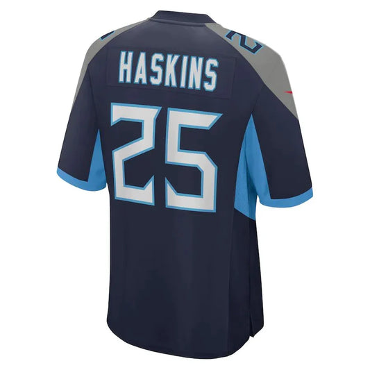 T.Titans #25 Hassan Haskins Navy Player Game Jersey Stitched American Football Jerseys - Main View