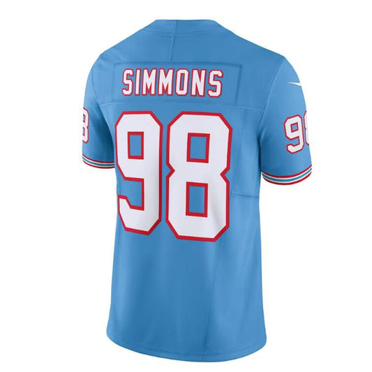 T.Titans #98 Jeffery Simmons  Light Blue Oilers Throwback Vapor F.U.S.E. Limited Jersey Stitched American Football Jerseys - Main View