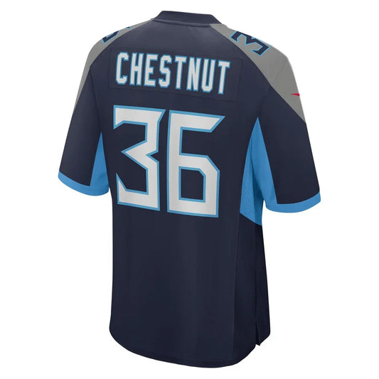 T.Titans #36 Julius Chestnut Navy Game Player Jersey Stitched American Football Jerseys - Main View