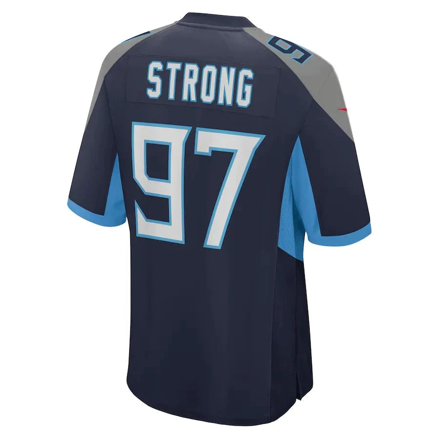 T.Titans #97 Kevin Strong Navy Game Player Jersey Stitched American Football Jerseys - Main View