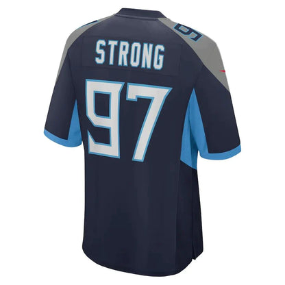 T.Titans #97 Kevin Strong Navy Game Player Jersey Stitched American Football Jerseys - Main View
