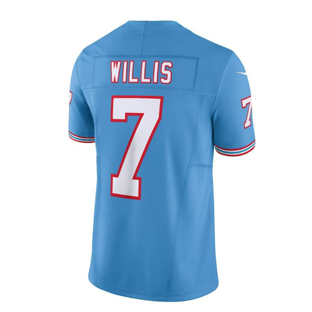 T.Titans #7 Malik Willis Light Blue Oilers Throwback Vapor F.U.S.E. Limited Jersey Stitched American Football Jerseys - Main View