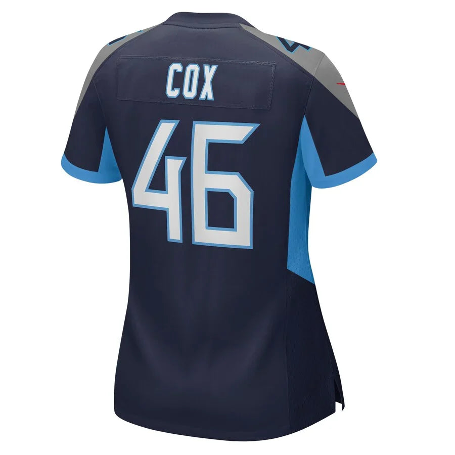 T.Titans #46 Morgan Cox Navy Game Jersey Stitched American Football Jerseys - Main View