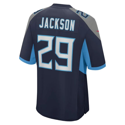 T.Titans #29 Theo Jackson Navy Game Player Jersey Stitched American Football Jerseys - Main View
