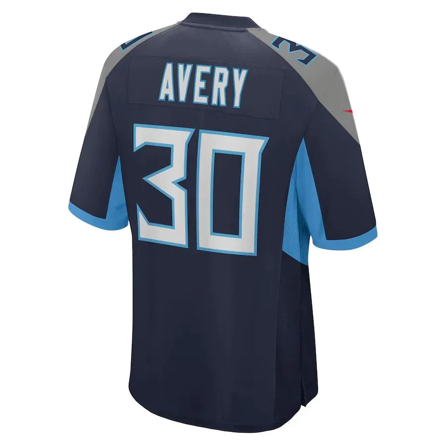 T.Titans #30 Tre Avery Navy Game Player Jersey Stitched American Football Jerseys - Main View