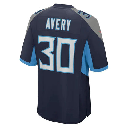 T.Titans #30 Tre Avery Navy Game Player Jersey Stitched American Football Jerseys - Main View