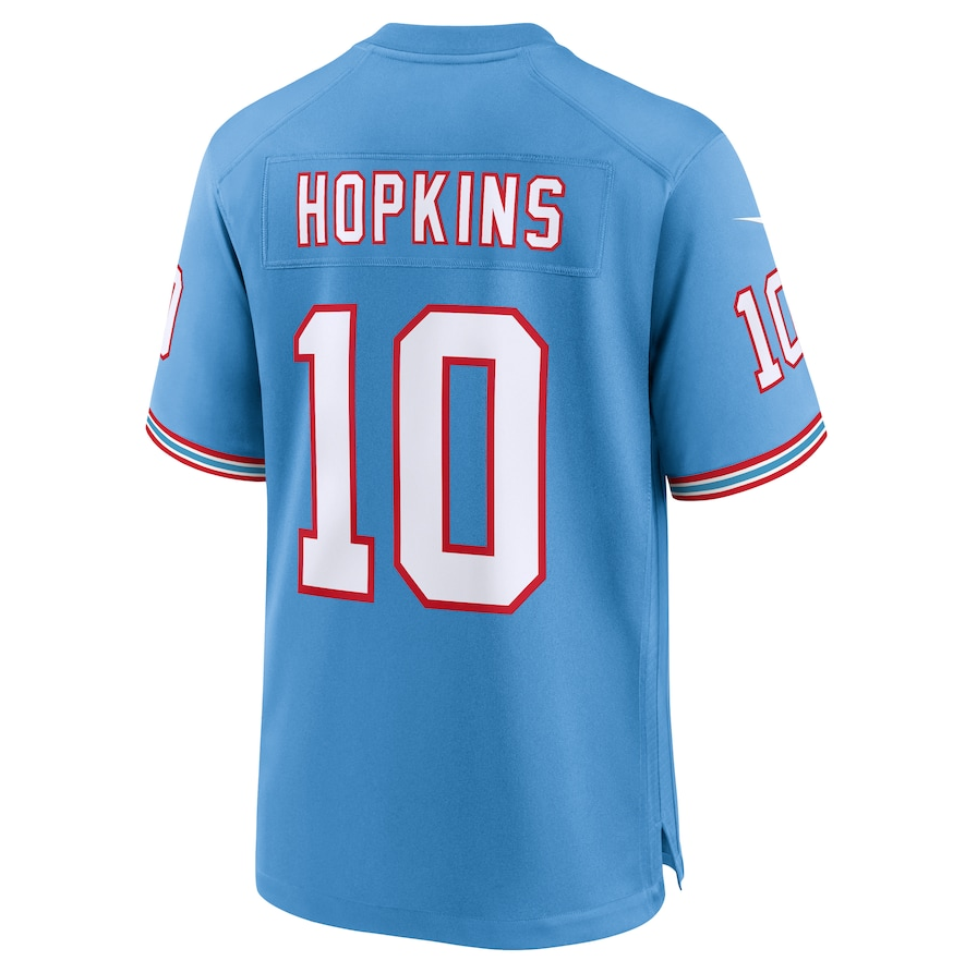 T.Titans #10 DeAndre Hopkins Oilers Throwback Player Game Jersey - Light Blue American Football Jerseys - Main View