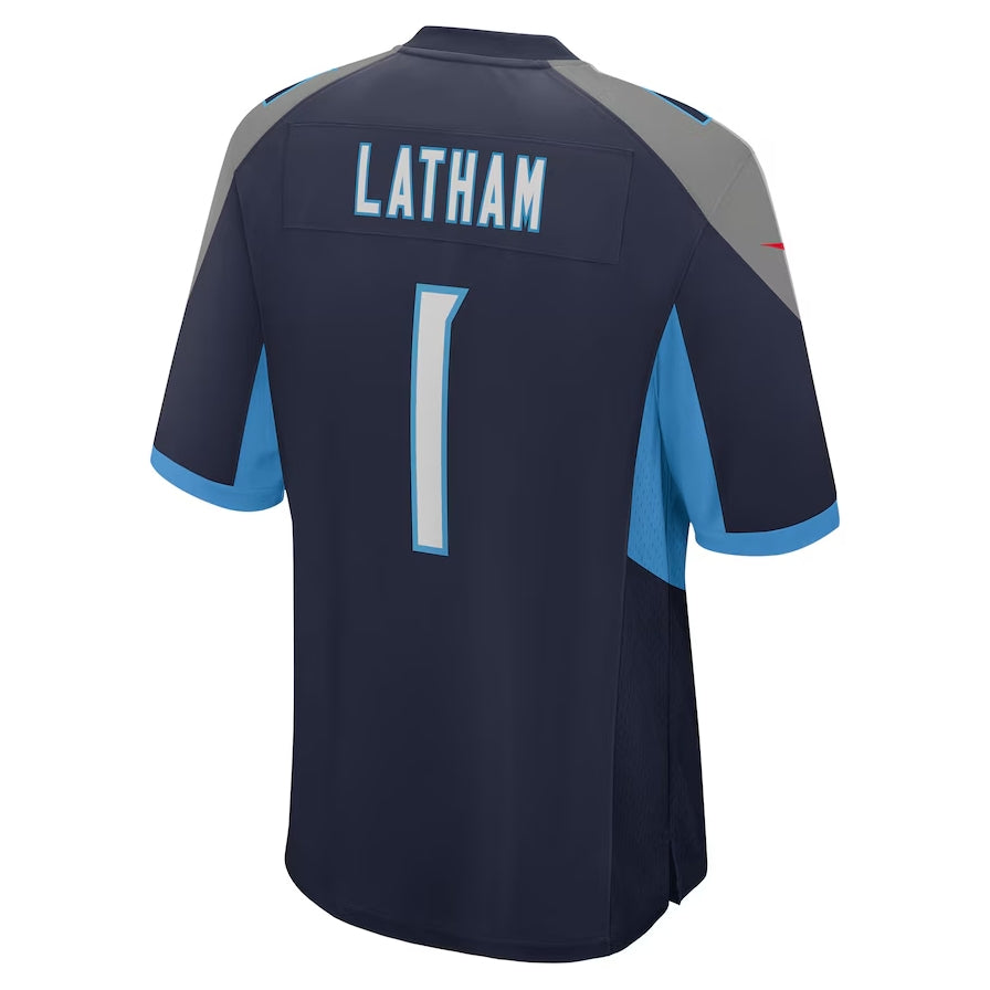 T.Titans #1 JC Latham 2024 Draft First Round Pick Player Game Jersey - Navy American Football Jerseys - Main View