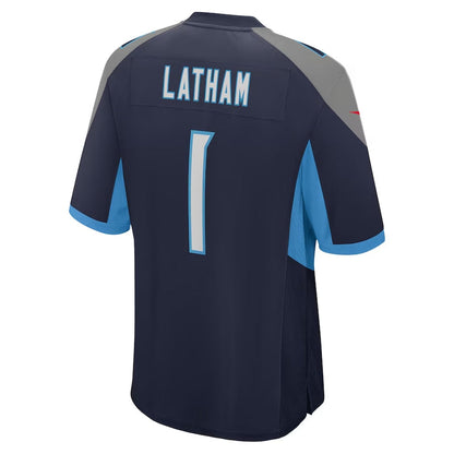 T.Titans #1 JC Latham 2024 Draft First Round Pick Player Game Jersey - Navy American Football Jerseys - Main View