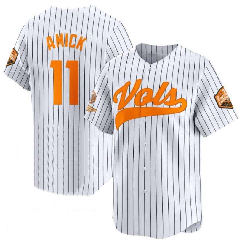 T.Volunteers #11 Billy Amick White Pinstripe 2024 Champions Vapor Limited Stitched College Jerseys - Main View