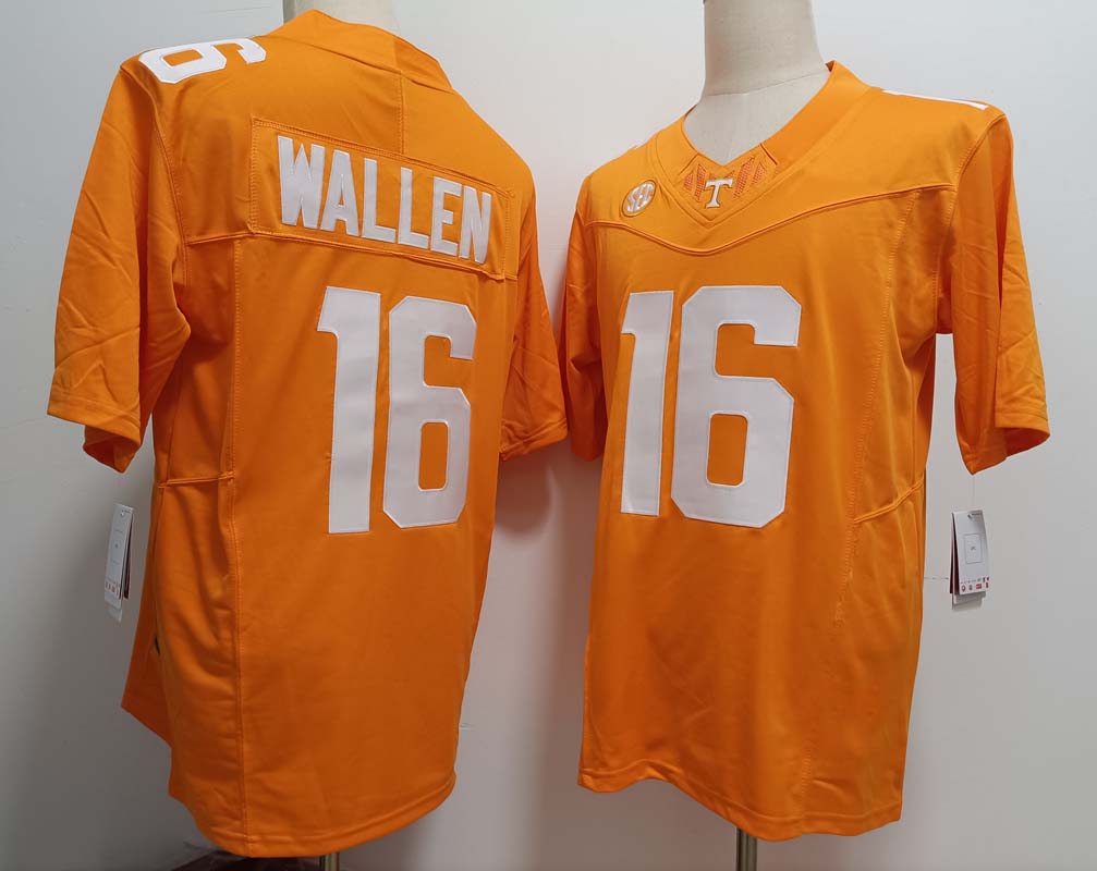T.Volunteers #16 Morgan Wallen Yellow FUSE Stitched American College Jerseys - Main View