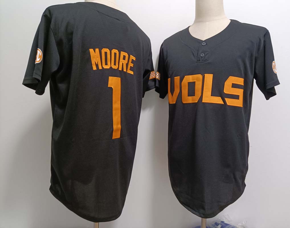 T.Volunteers #1 Christian Moore Grey With Patch Baseball Stitched American College Jerseys - Main View
