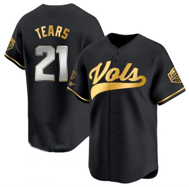 T.Volunteers #21 Kavares Tears Black Gold 2024 Champions Vapor Limited Stitched College Jerseys - Main View