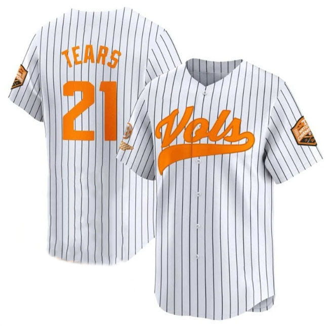 T.Volunteers #21 Kavares Tears White Pinstripe 2024 Champions Vapor Limited Stitched College Jerseys - Main View