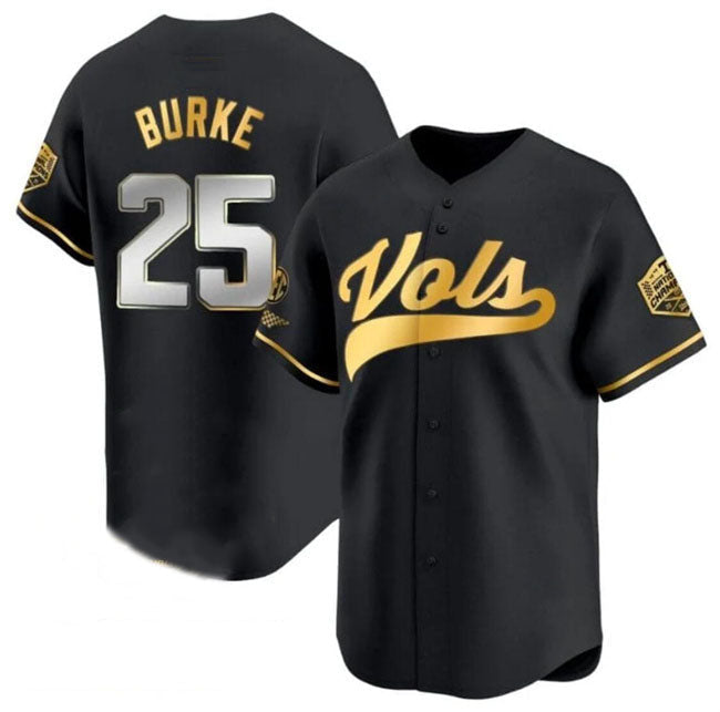 T.Volunteers #25 Blake Burke Black Gold 2024 Champions Vapor Limited Stitched College Jerseys - Main View