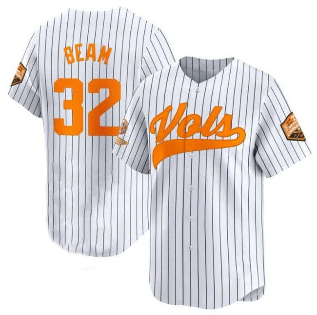 T.Volunteers #32 Drew Beam White Pinstripe 2024 Champions Vapor Limited Stitched College Jerseys - Main View