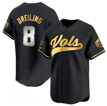 T.Volunteers #8 Dylan Dreiling Black Gold 2024 Champions Vapor Limited Baseball Stitched American College Jerseys - Main View